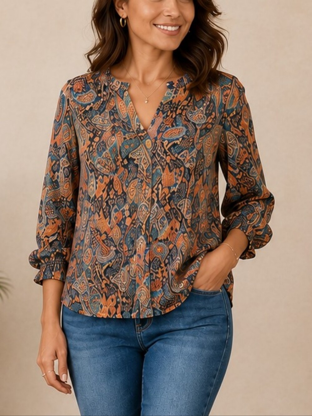 UVN Women's V-Neck Paisley Print Top - Multicolor - NWT